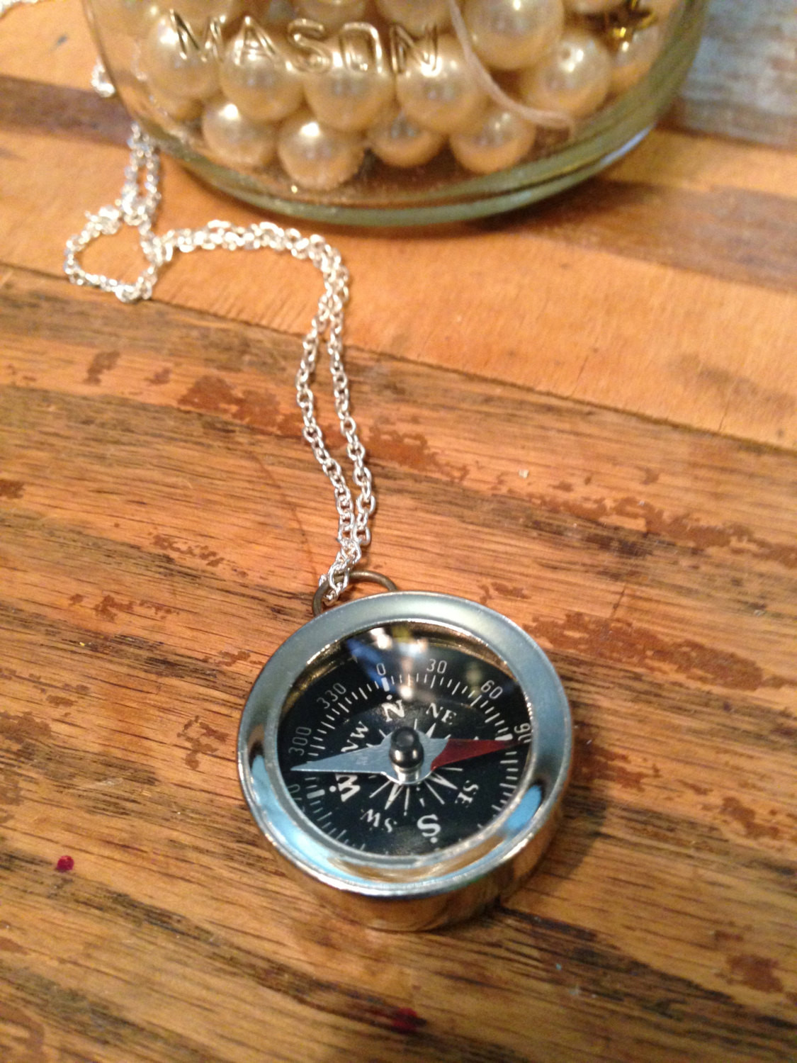 Working Compass Necklace
 Small Working Silver pass Necklace Graduation by