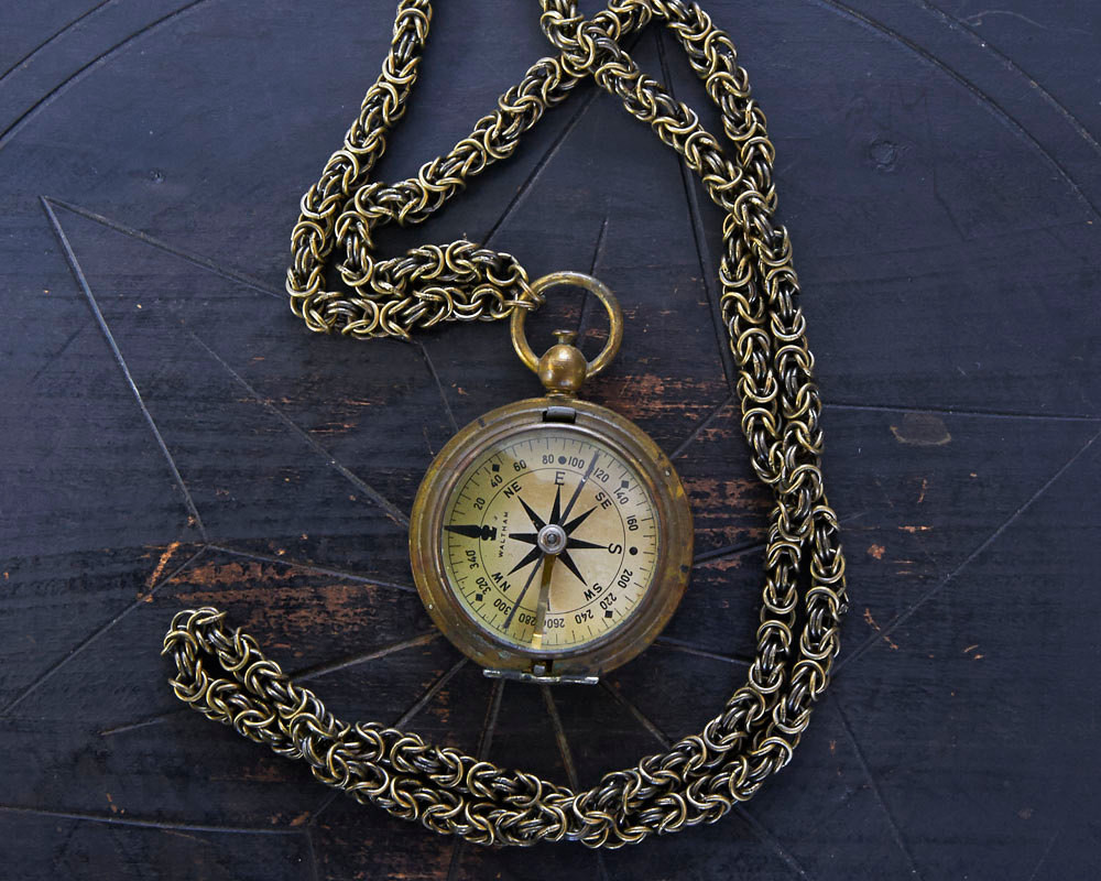 Working Compass Necklace
 Vintage Brass Working pass Necklace c1930s