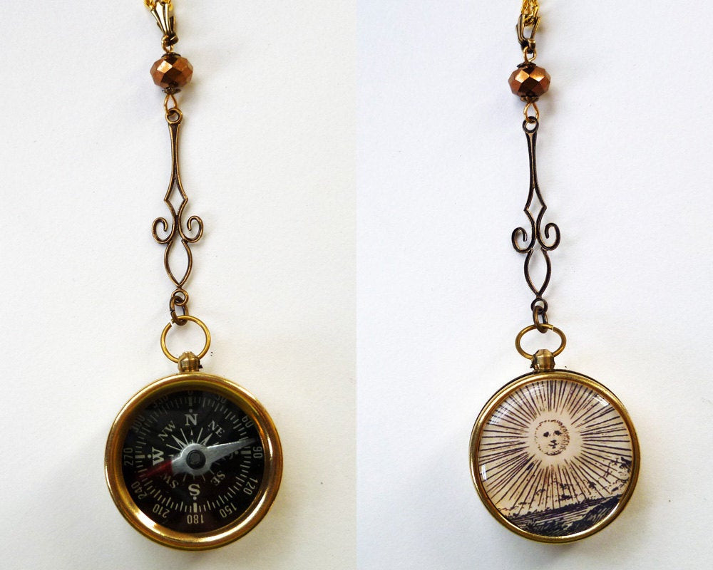 Working Compass Necklace
 Small Working pass Necklace Functional Brass pass