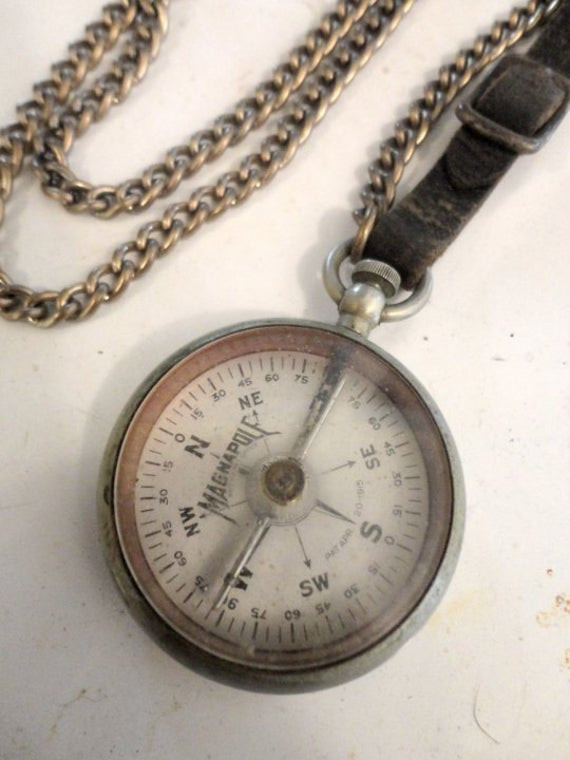 Working Compass Necklace
 Vintage Magnapole working pass 1930 40 necklace by