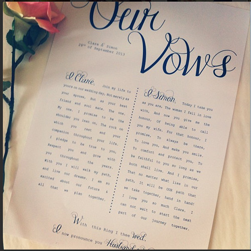 Writing Wedding Vows For Him
 Wedding Vows printed with your personal wording Perfect