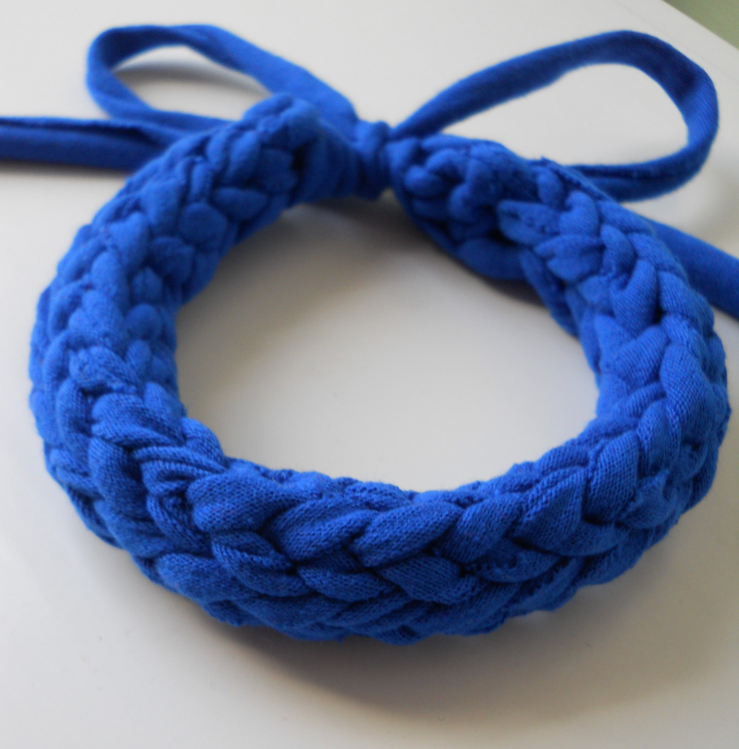 Yarn Anklet
 Blue Chunky Crocheted T Shirt Yarn Bracelet on Storenvy