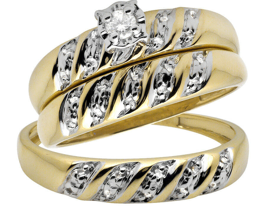Yellow Diamond Wedding Rings
 10K Yellow Gold Trio Miracle Set Swirl Diamond Engagement