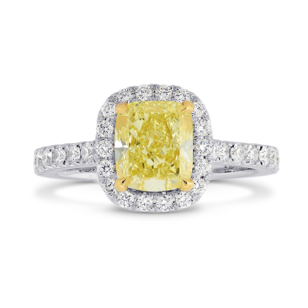 Yellow Diamond Wedding Rings
 Fancy Yellow Cushion Diamond Carriage Halo Ring SKU
