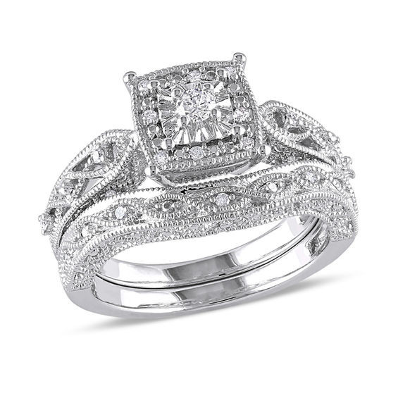 Zales Diamond Rings
 1 5 CT T W Diamond Cascading Bridal Set in Sterling