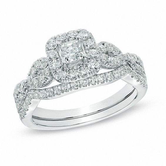 Zales Diamond Rings
 1 CT T W Princess Cut Diamond Frame Twist Bridal Set in