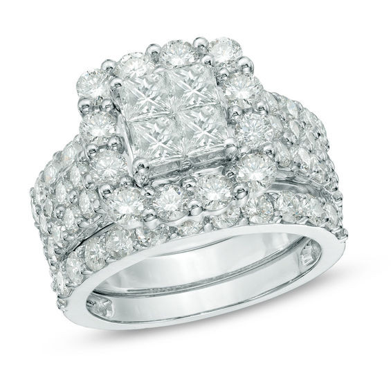 Zales Diamond Rings
 4 CT T W Quad Princess Cut Diamond Frame Bridal Set in