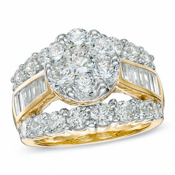 Zales Diamond Rings
 4 CT T W Diamond Cluster Engagement Ring in 14K Gold