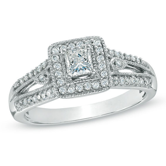 Zales Diamond Rings
 Previously Owned 1 2 CT T W Princess Cut Diamond