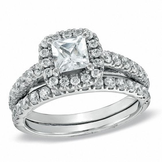 Zales Wedding Ring Sets For Him And Her
 1 3 4 CT T W Princess Cut Diamond Frame Bridal Set in