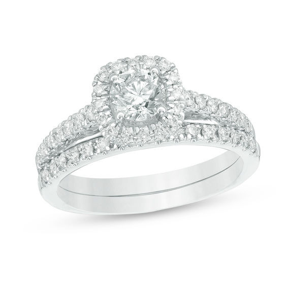 Zales Wedding Ring Sets For Him And Her
 2 CT T W Diamond Frame Bridal Set in 14K White Gold