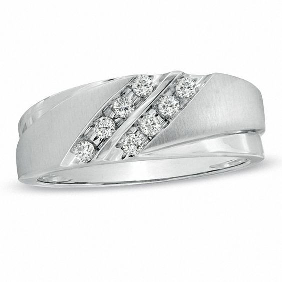 Zales Wedding Ring Sets For Him And Her
 Men s 1 5 CT T W Diamond Grooved Wedding Band in 10K