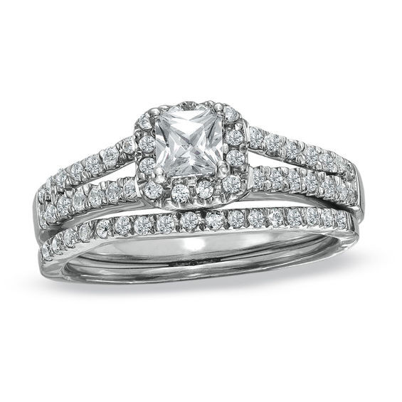 Zales Wedding Ring Sets For Him And Her
 1 2 CT T W Princess Cut Diamond Frame Split Shank Bridal