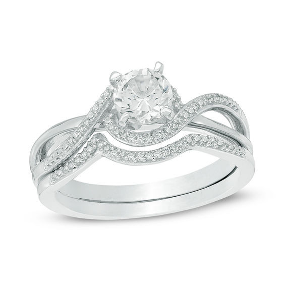 Zales Wedding Ring Sets For Him And Her
 5 5mm Lab Created White Sapphire and 1 10 CT T W Diamond