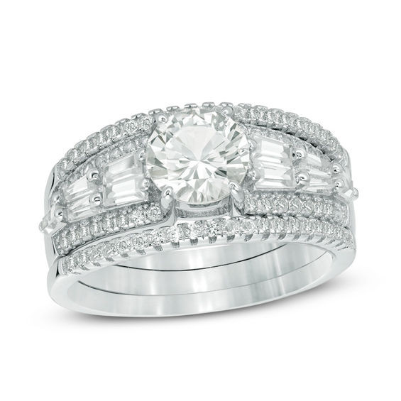 Zales Wedding Ring Sets For Him And Her
 7 0mm Lab Created White Sapphire Three Piece Bridal Set in