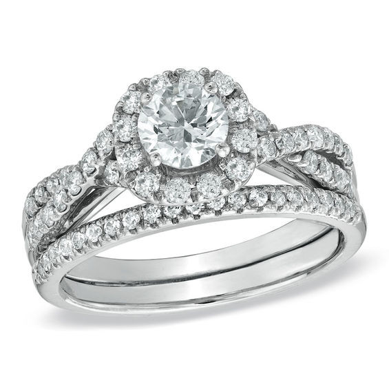 Zales Wedding Ring Sets For Him And Her
 1 1 10 CT T W Diamond Frame Twist Bridal Set in 14K