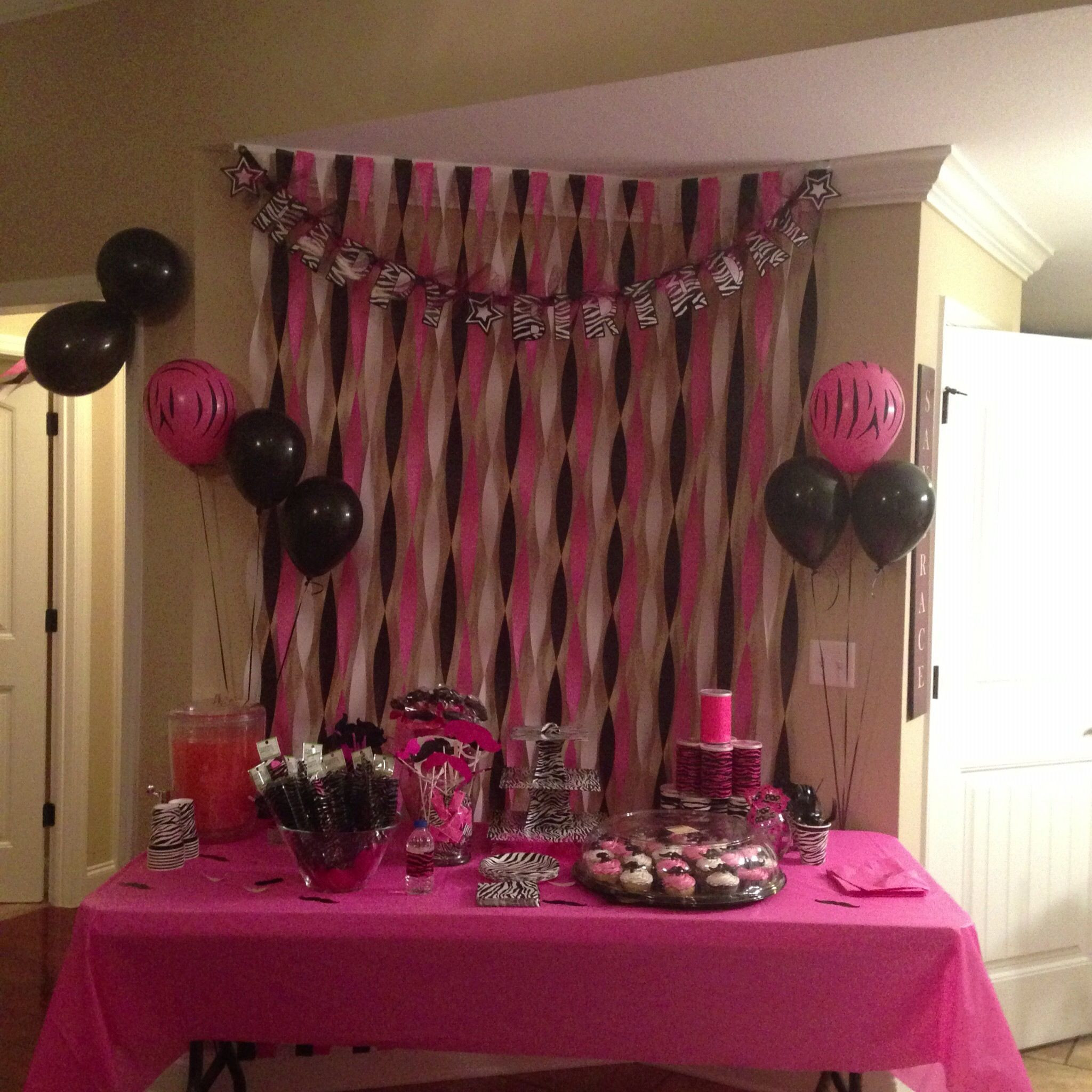 Zebra Birthday Decorations
 Pink and Zebra print Mustache Party