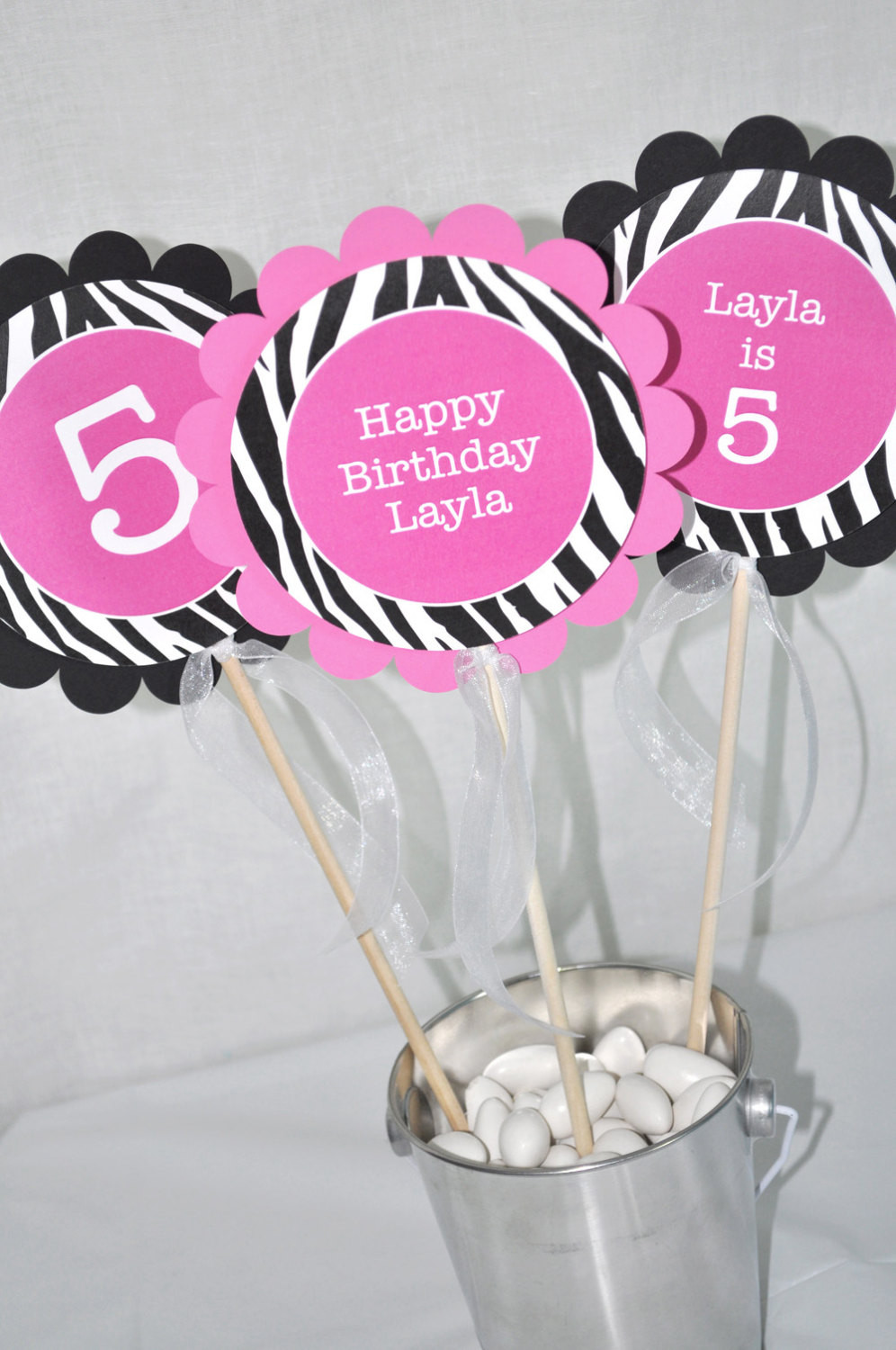 Zebra Birthday Decorations
 3 Girl s Zebra Stripe Birthday Centerpiece Sticks – 1st