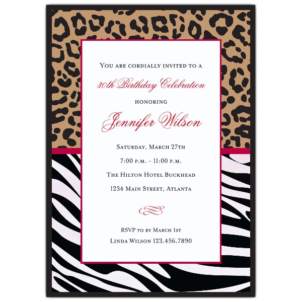Zebra Print Birthday Invitations
 Cheetah and Zebra Birthday Party Invitations