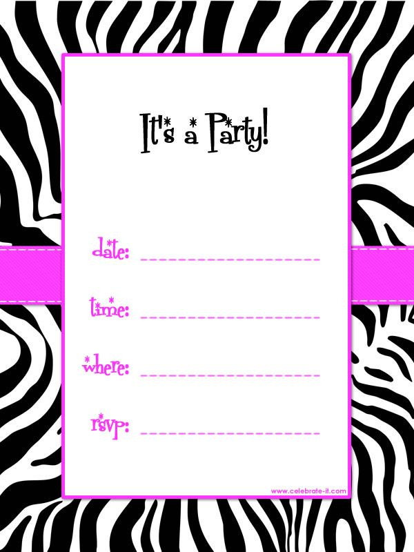 Zebra Print Birthday Invitations
 free printable zebra print baby shower invites