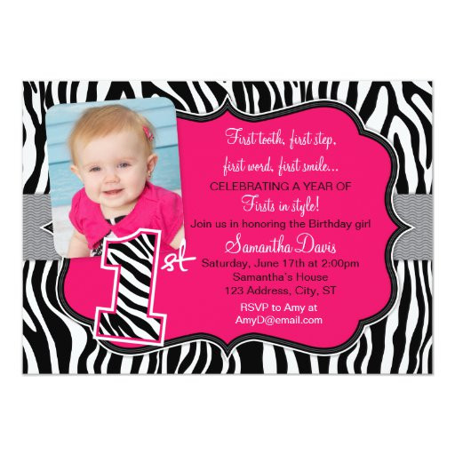 Zebra Print Birthday Invitations
 Sassy Pink Zebra Print First Birthday Invitation