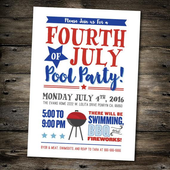 4th Of July Pool Party
 Fourth of July Party Invitation JULY 4TH pool party BBQ