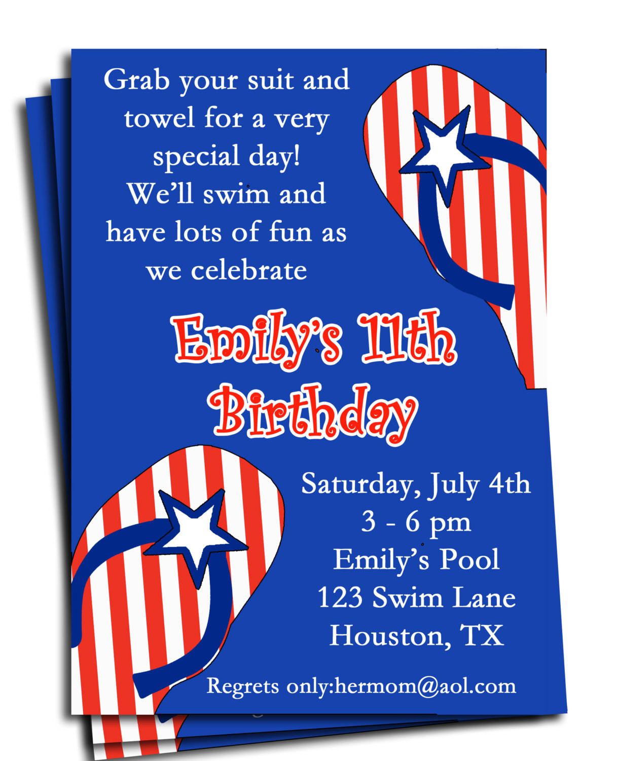 4th Of July Pool Party
 Fourth of July Pool Party Invitation Printable or Printed with