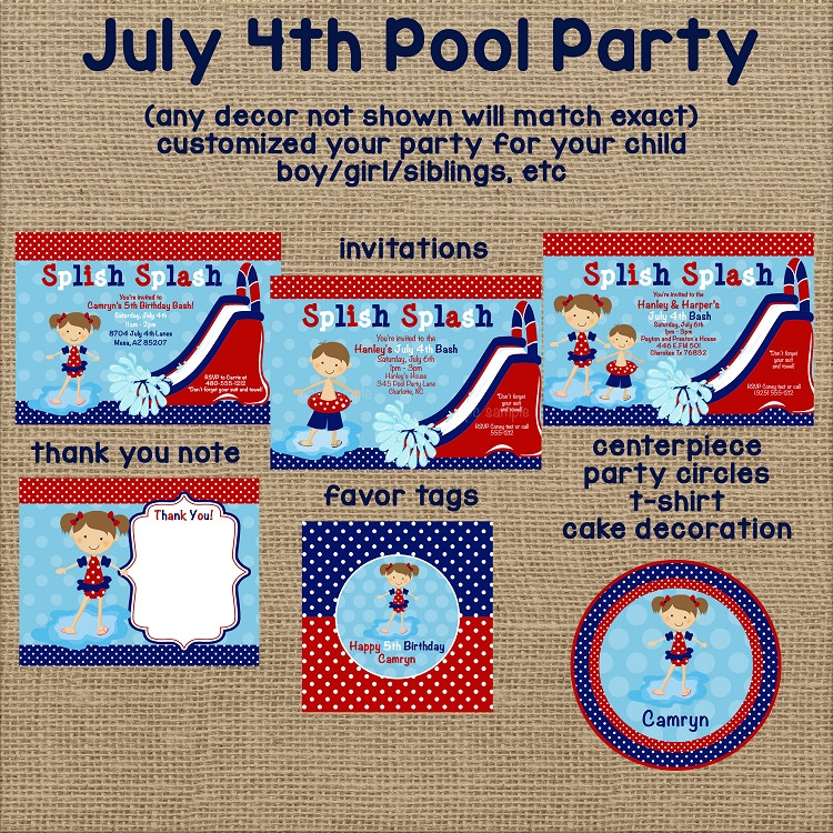 4th Of July Pool Party
 4th of July Pool Party Invitations Twins Siblings
