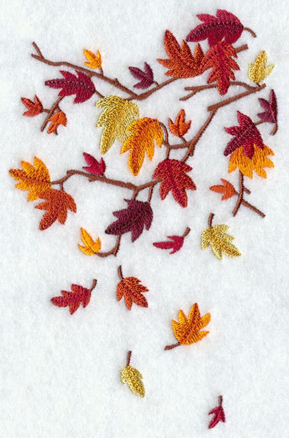 Autumn Leaves Design
 Brilliant Autumn Leaves Falling Embroidered Flour Sack