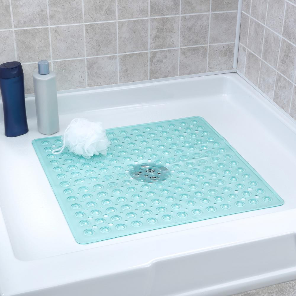 Bathroom Shower Mats
 SlipX Solutions 21 in x 21 in Square Shower Mat in Aqua