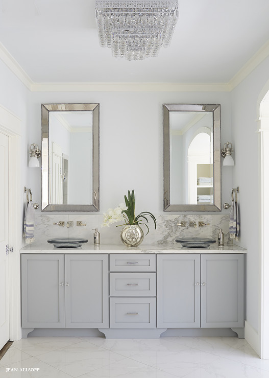 Bathroom Vanity With Mirror
 Gray Dual Vanity with Alabama Marble Countertops and