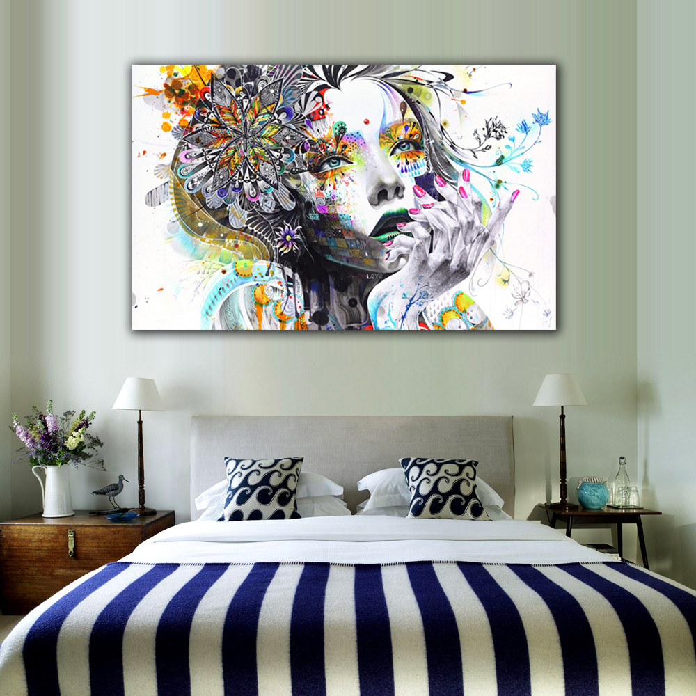 Bedroom Art Paintings
 1 Piece Modern Wall Art Girl With Flowers Unframed Canvas
