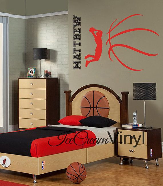 Boys Basketball Bedroom
 Basketball Wall Decal with Name for Boys Vinyl by