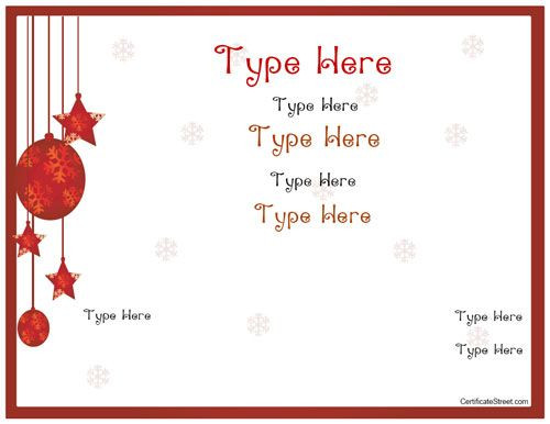 Christmas Gift Certificate Template Free
 Blank Certificates Holiday Gift Certificate Template