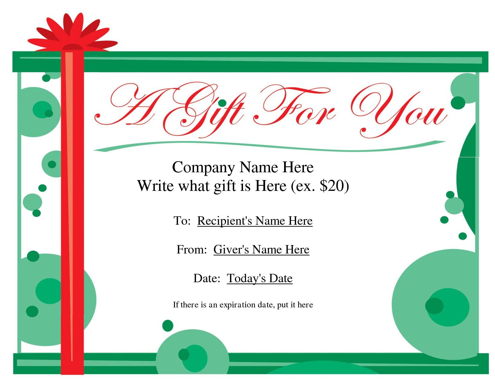 Christmas Gift Certificate Template Free
 Free Printable Gift Certificate Template