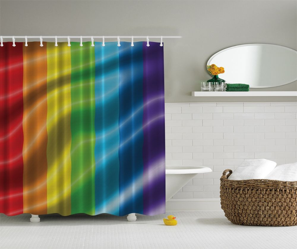 Colorful Bathroom Sets
 Bright Rainbow Colors Fabric Shower Curtain Digital Art
