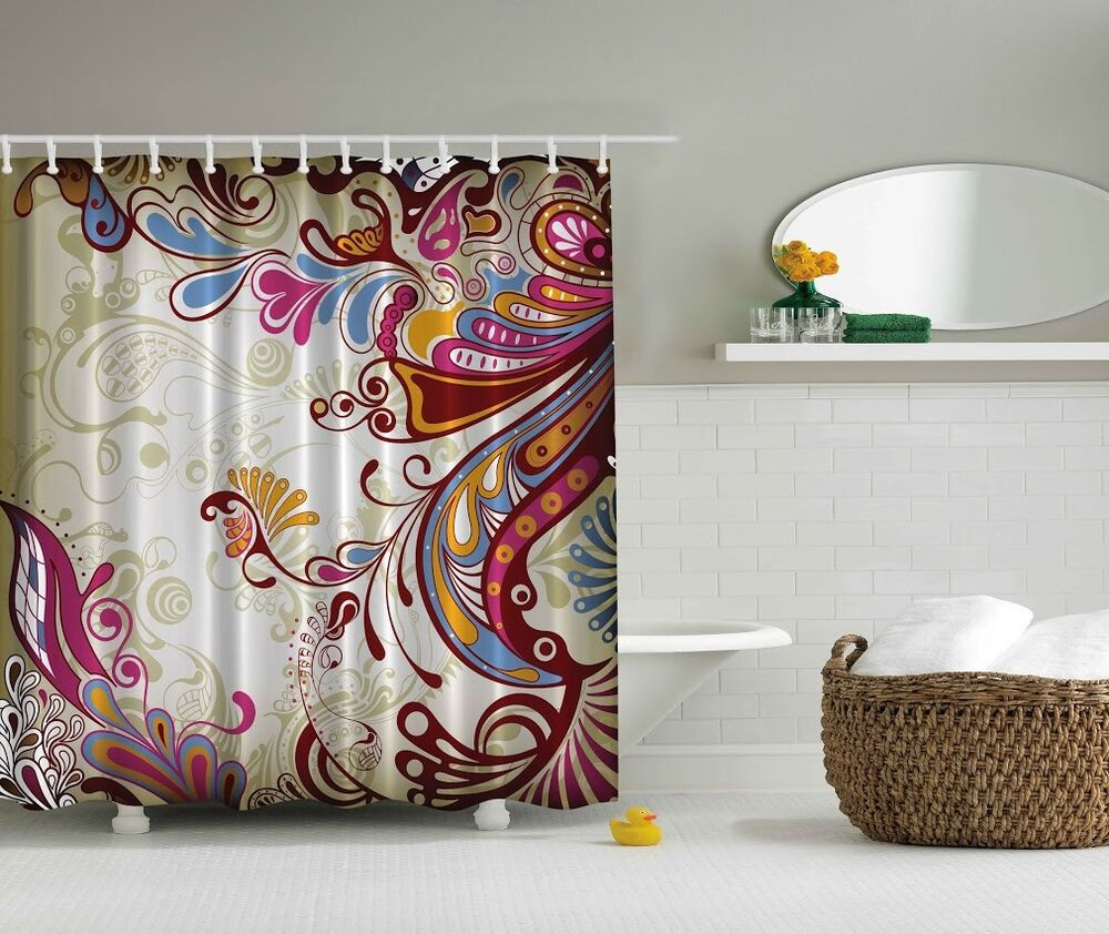 Colorful Bathroom Sets
 Colorful Paisley Pattern Graphic Shower Curtain Blue