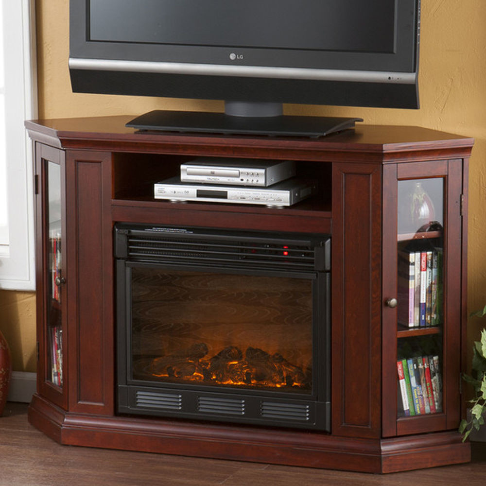 Corner Tv Stand Electric Fireplace
 TV Stand Electric Fireplace Brown Corner Console Media