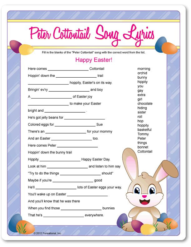 Easter Party Games For Adults
 Printable Peter Cottontail Song Lyrics