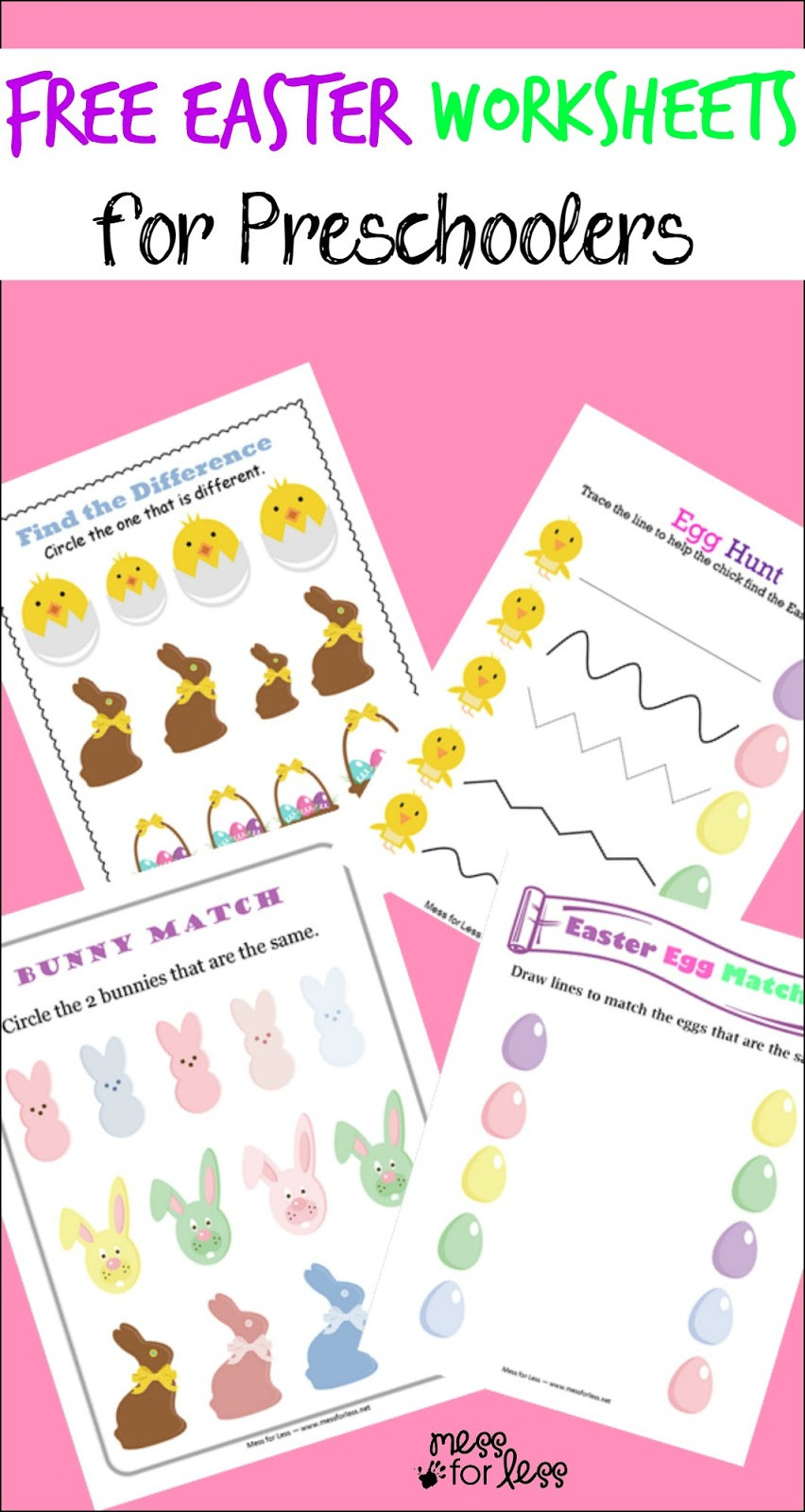 Easter Preschool Activities
 Free Easter Preschool Worksheets Mess for Less