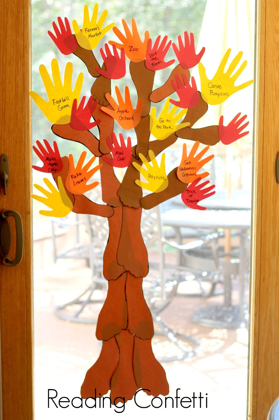 Fall Art And Crafts For Toddlers
 Family Handprint and Footprint Fall Tree Reading Confetti