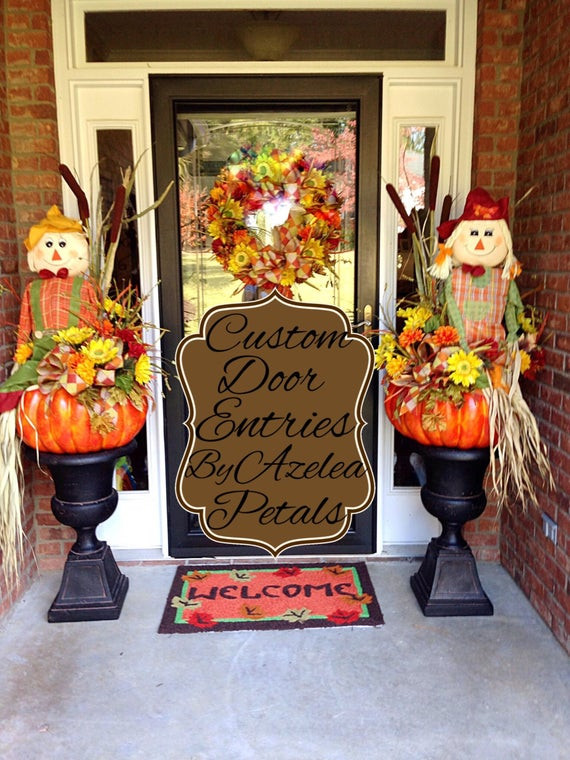 Fall Door Decorations Ideas
 Custom Fall Door Entrance Decor Scarecrow Front Door