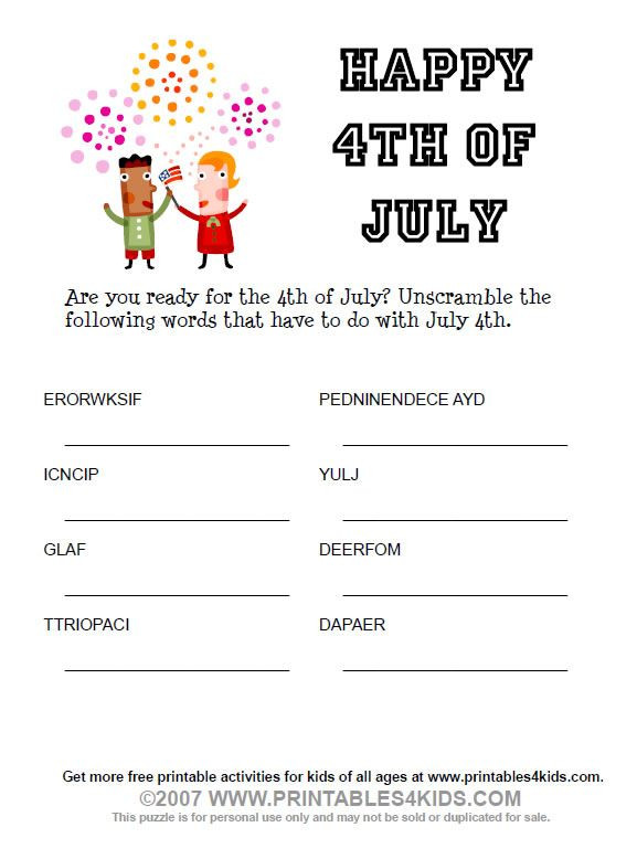 Fourth Of July Activities For Kids
 Word Scramble