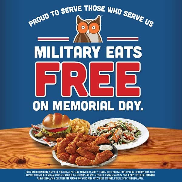Free Food For Memorial Day
 Military Eat Free at Hooters on Memorial Day