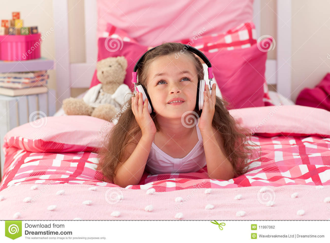 Girl In The Bedroom
 Cute Girl Listening Music In The Bedroom Stock