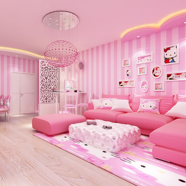Girls Bedroom Wall Decor
 Modern Room Wall Papers Home Decor Pink Strip Wallpaper