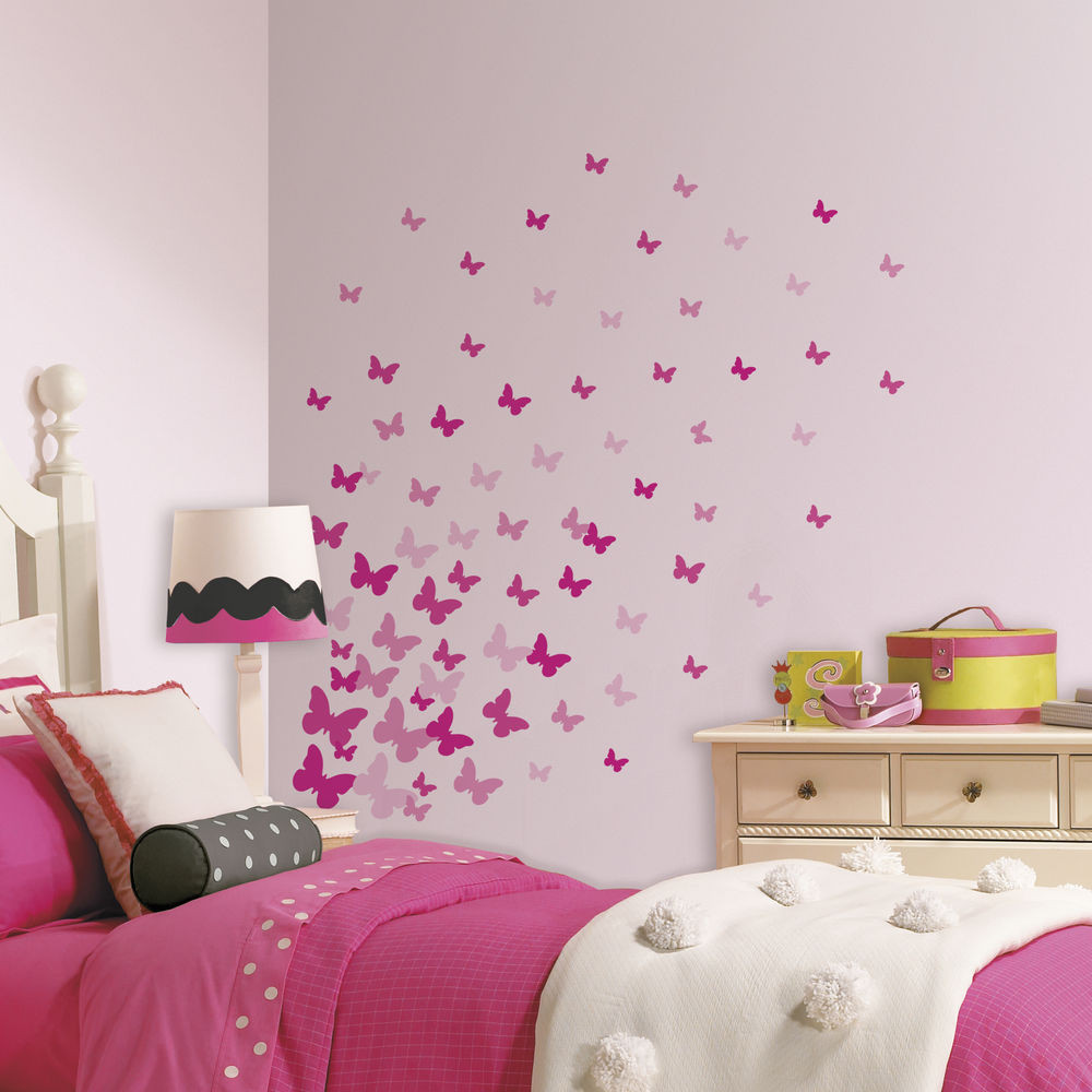 Girls Bedroom Wall Decor
 75 New PINK FLUTTER BUTTERFLIES WALL DECALS Girls