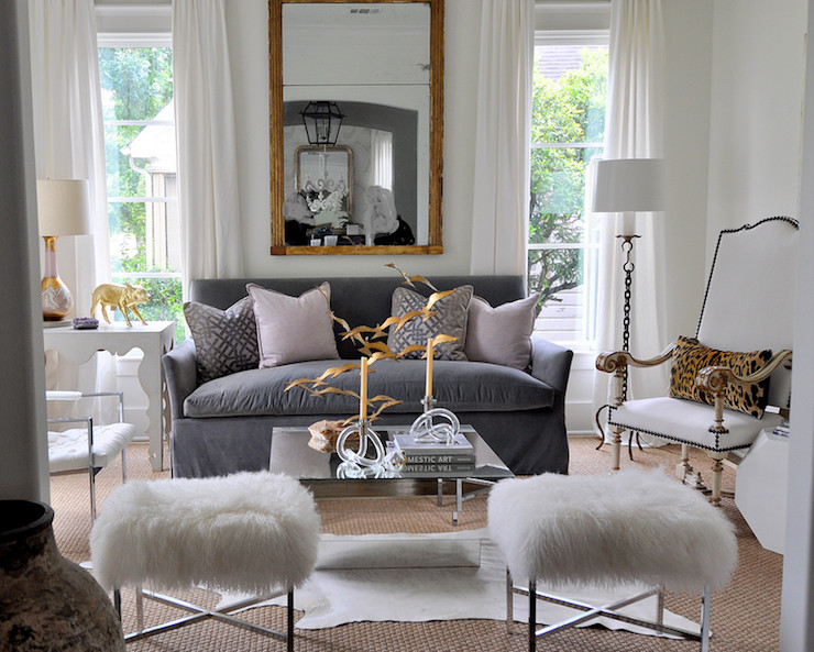 Grey Couch Living Room Decor
 Gray Velvet Sofa Eclectic living room Sally Wheat