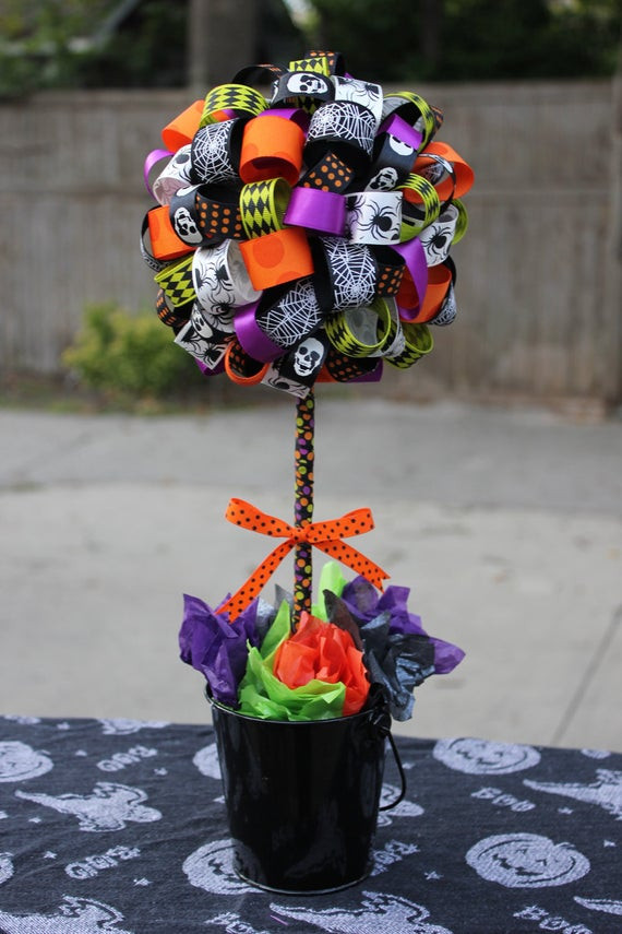 Halloween Party Centerpieces
 Items similar to Halloween Ribbon Topiary Perfect