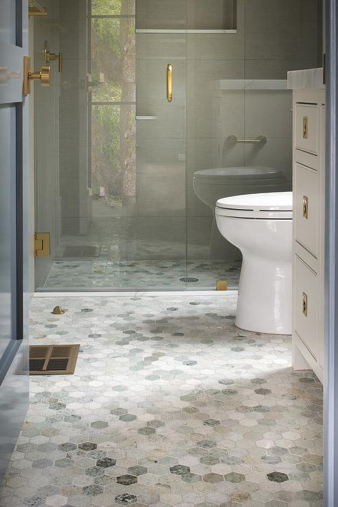 Hex Bathroom Floor Tile
 Jade Green Diamond Pattern Shower Tiles Transitional